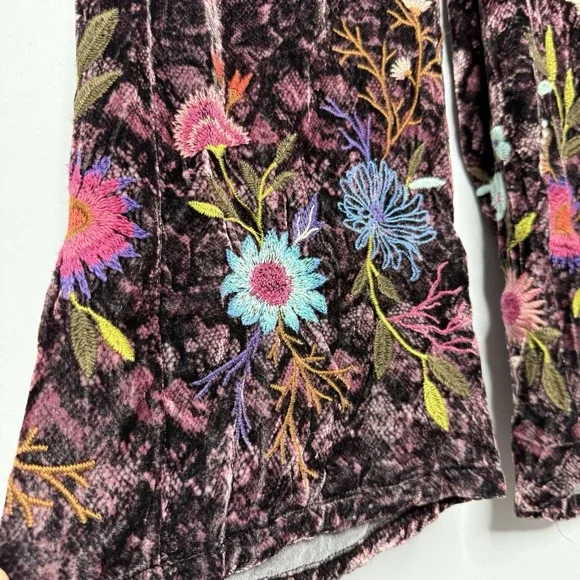 Johnny Was Los Angeles Women's XS Ulla Velvet Wide Leg Pants Embroidered Pocket - Picture 4 of 15